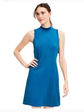 Lou & Grey Luvstretch Mock Neck Halter Athletic Dress Teal Blue size S NWT